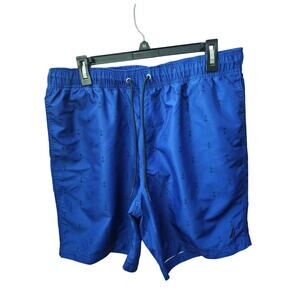 Nautica Quick Dry Anchor-Print Swim Shorts Royal Blue Mens Large
